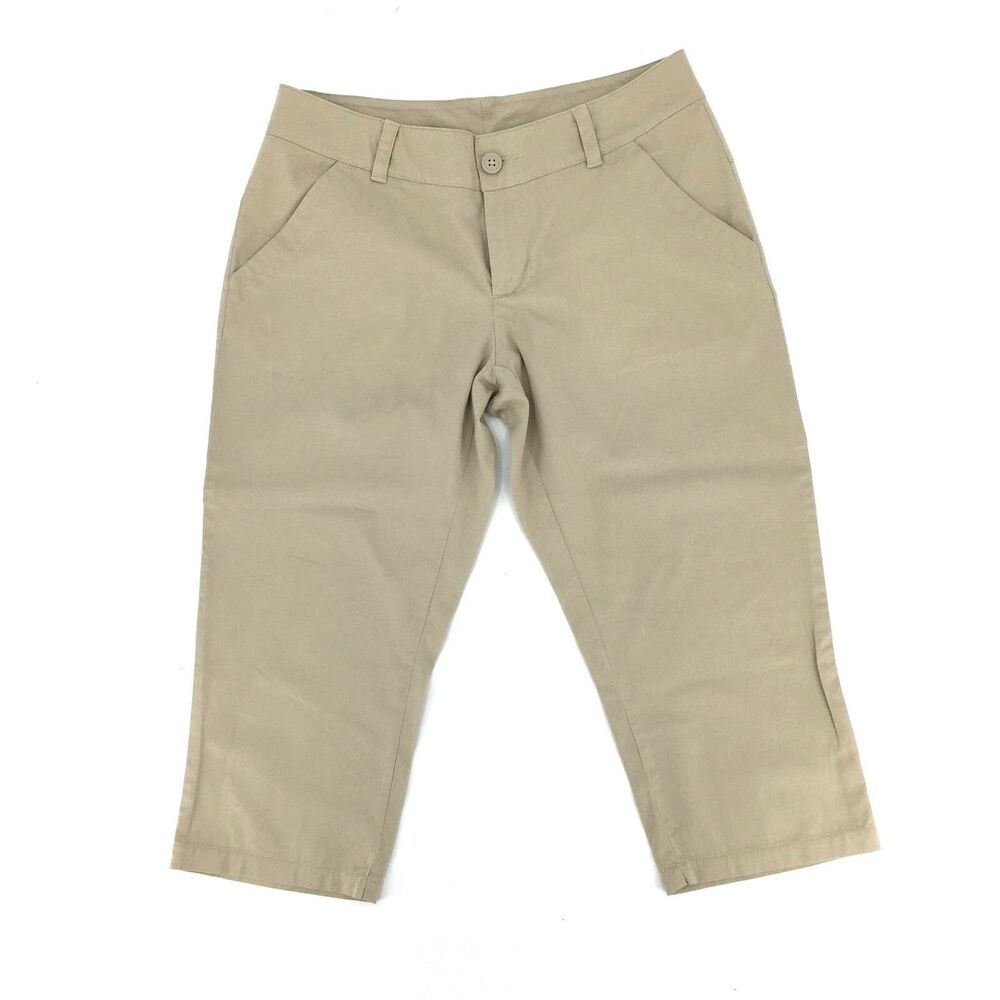 Columbia Women's Casual Chino Capris Size 6 Khaki Tan 100% Cotton Hiking Outdoor